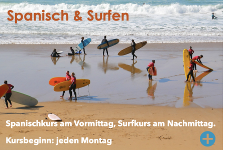 Kombination aus Spanischunterricht und Surfen